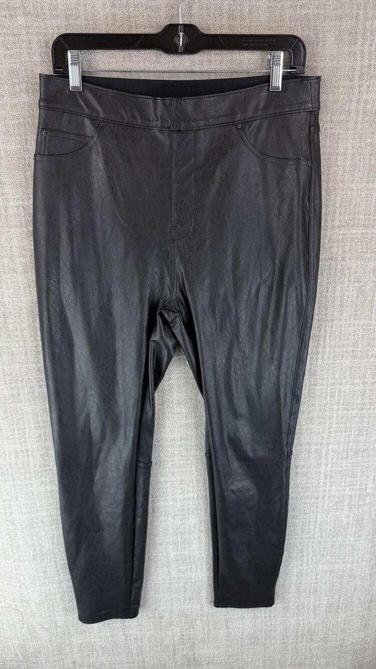 Spanx Pants Womens L Black Faux Leather Coated Jegging Pull On Pockets